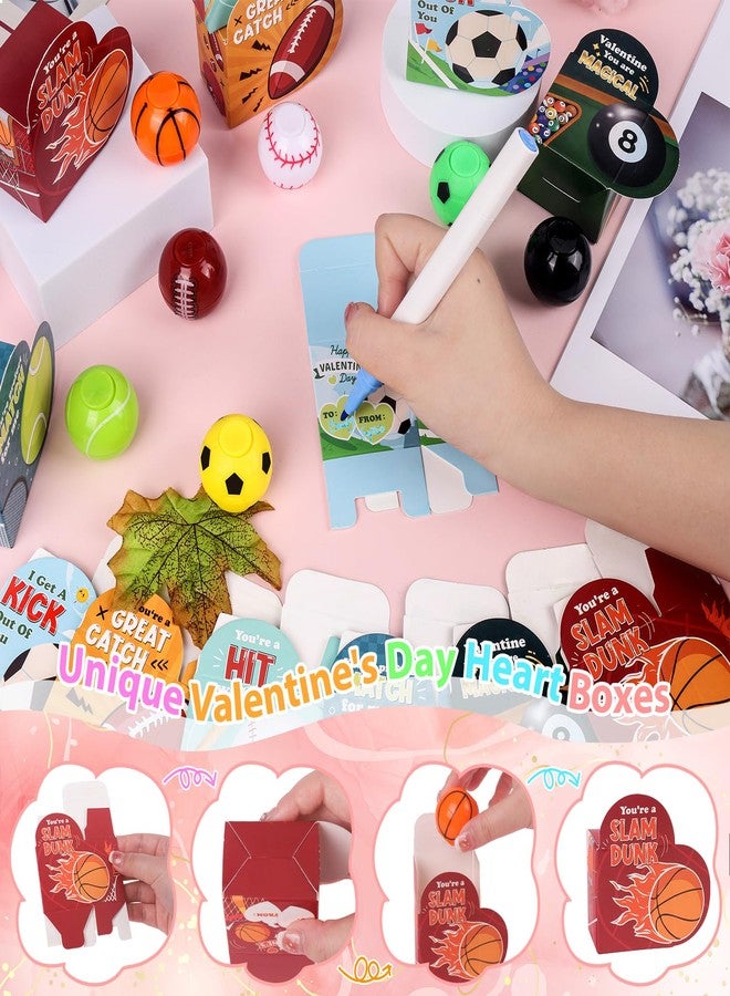 FUSPWEAO 28 Pack Valentines Day Heart Boxes with Mini Fidget Spinners Sports Balls, Valentines Party Favors for Kids Classroom Exchange, School Games Prize Rewards - Image 4